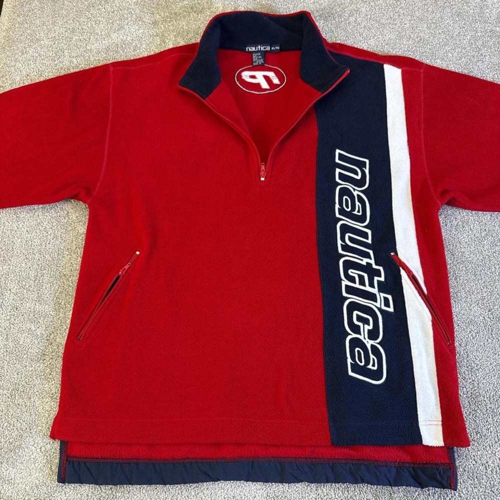 Vintage Nautica Fleece Jacket Made in USA Red White Blue Men's XL - Picture 2 of 8